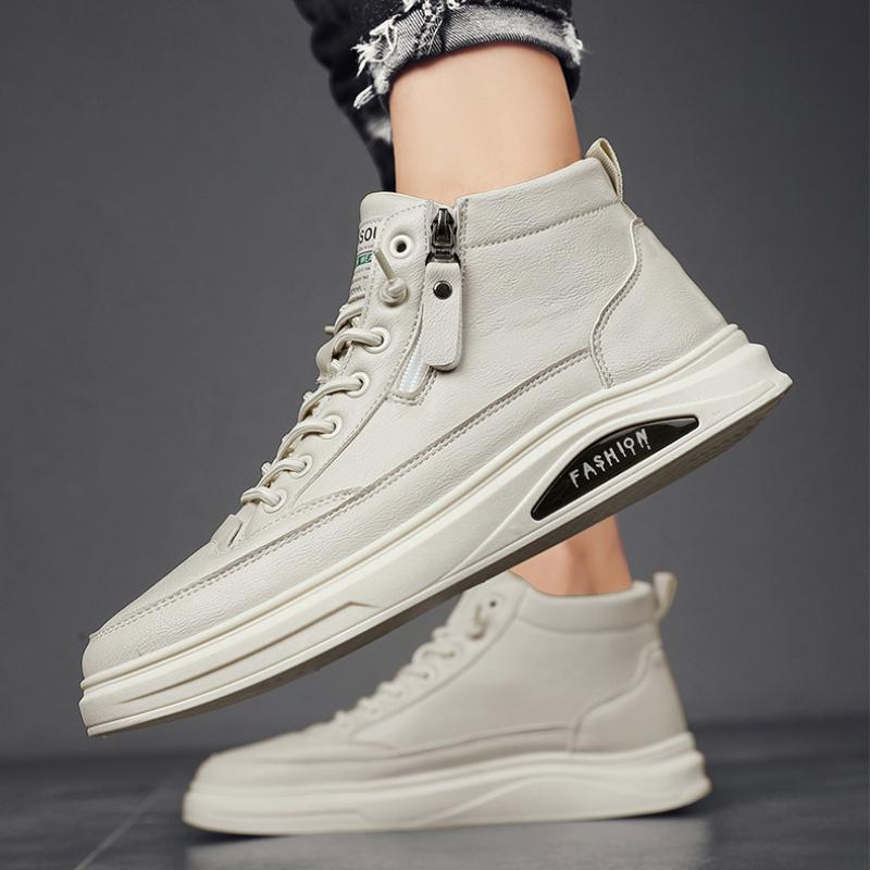 Fashion Leather Men Ankle Boots Fashion Comfortable Men Sneakers Luxury British Style High Top Shoes Men Platform Casual Shoes 2024 New