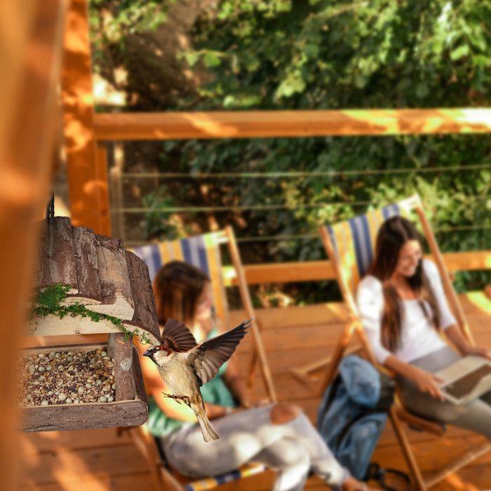 Relaxdays mangeoire pour oiseaux en bois, à suspendre, hlp 19 x 22 x 16,5 cm, jardin, distributeur de nourriture, nature