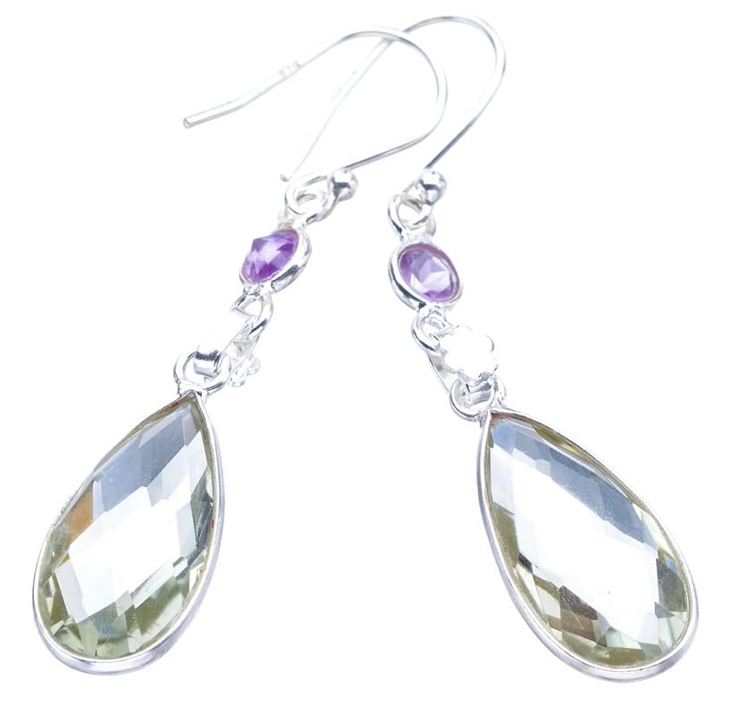 

StarGems Natural Green Amethyst Amethyst FlowerHandmade 925 Sterling Silver Earrings 2 F5836