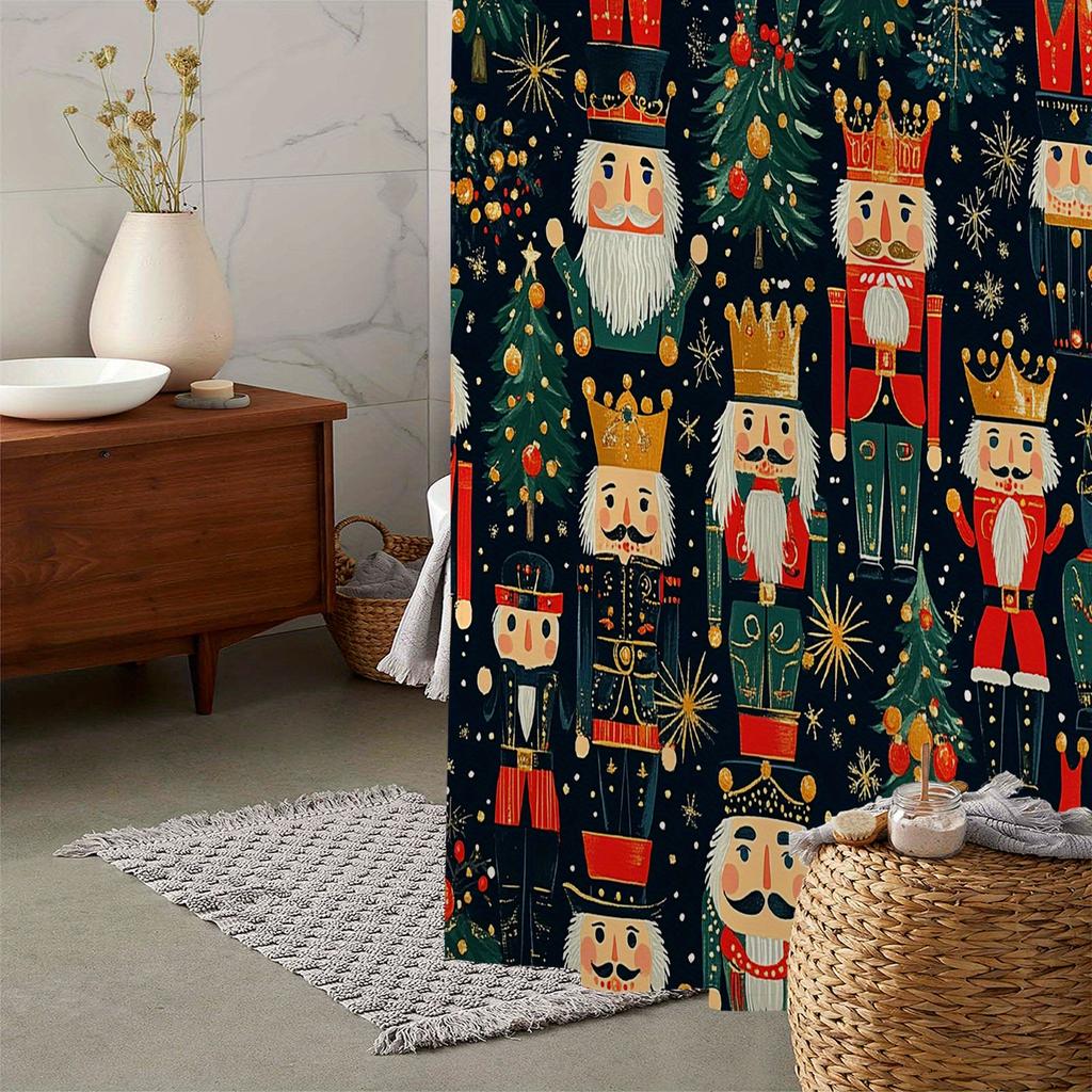 Vintage Christmas Nutcracker Floral Colorful Ball Shower Curtain, Window Curtain With 12 Hooks Curtain For Windows