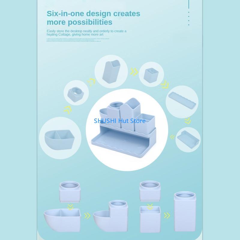 Plastic Stationary Storage Box Multifunctional Combination Pen Holder for Home Bedroom Dormitory Cosmetic Rack D57B