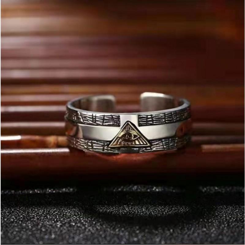 Adjustable Vintage Horus Eye Ring In Sterling Geometric Retro Statement Jewelry Men Women