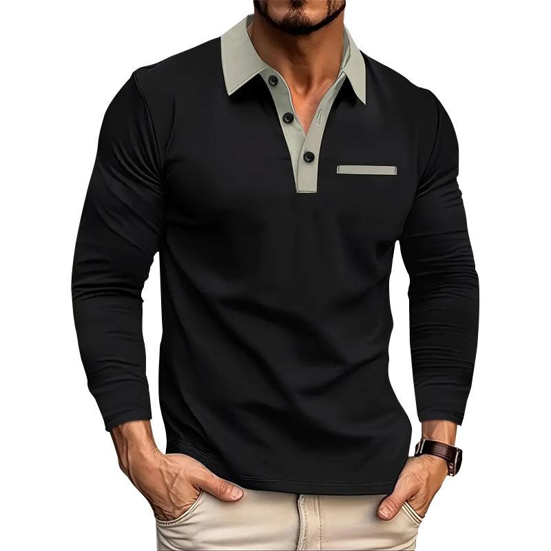 Spring Autumn Men Clothes Long Sleeve Lapel Golf Polo Shirt Men Business Casual Fake Pocket Polo Shirt Tops