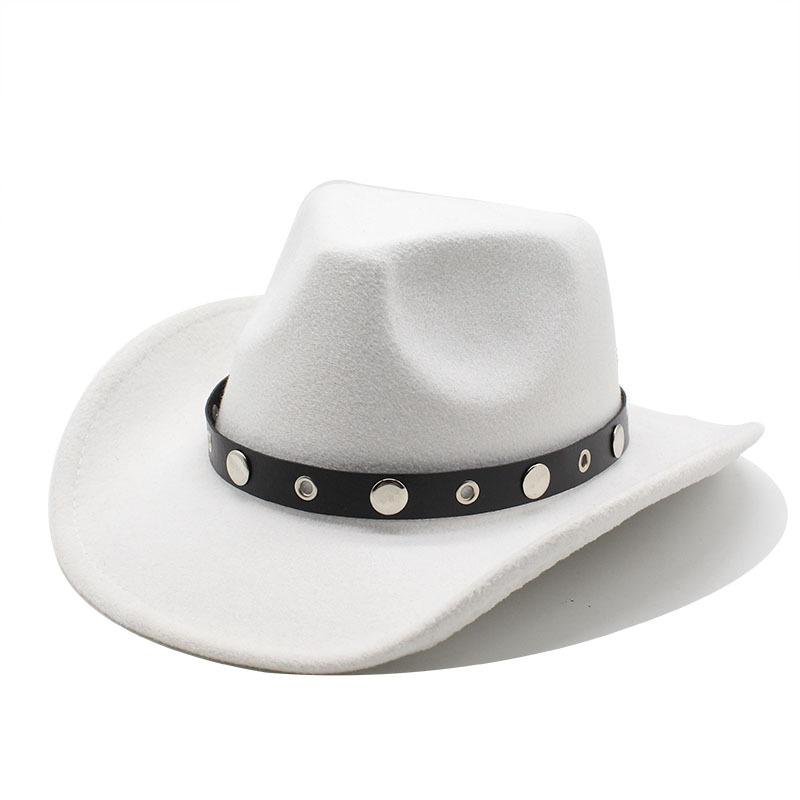 Western Cowboy Hat Off-White Men'S Ladies Outdoor Travel Hat Riding Hat Wool Top Hat Sunscreen Cowoy Hat