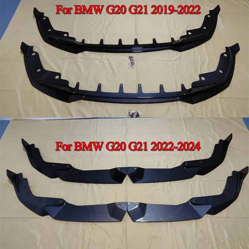 For BMW 3 Series G20 G21 M-Sport 2019-2024 Car Front Bumper Splitter Lip Spoiler Diffuser Guard Body Kit Cover Tuning ABS Black