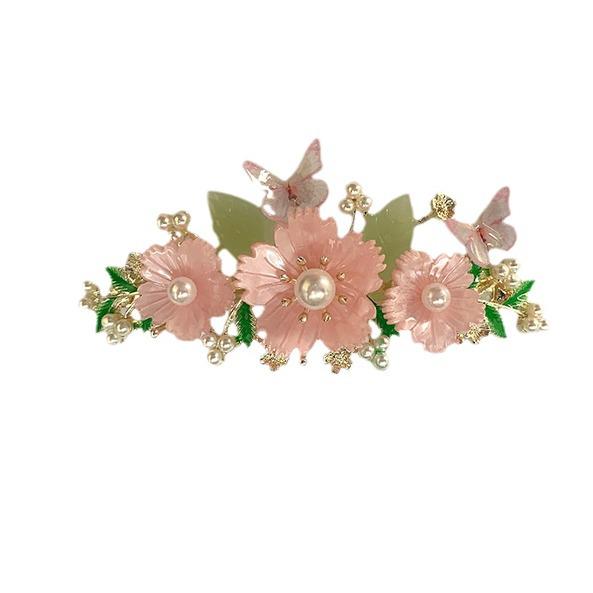 Elegancka Retro Spinka do Włosów Motyl Kwiat z Kokardą - Styl Hanfu Cheongsam