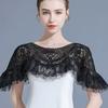 New Vintage Cheongsam Crochet Tippet Mesh Trim Ruffle Hollow-Out Shawl Black Off‑Shoulder Shawl Cape Coat Summer Sun Protection