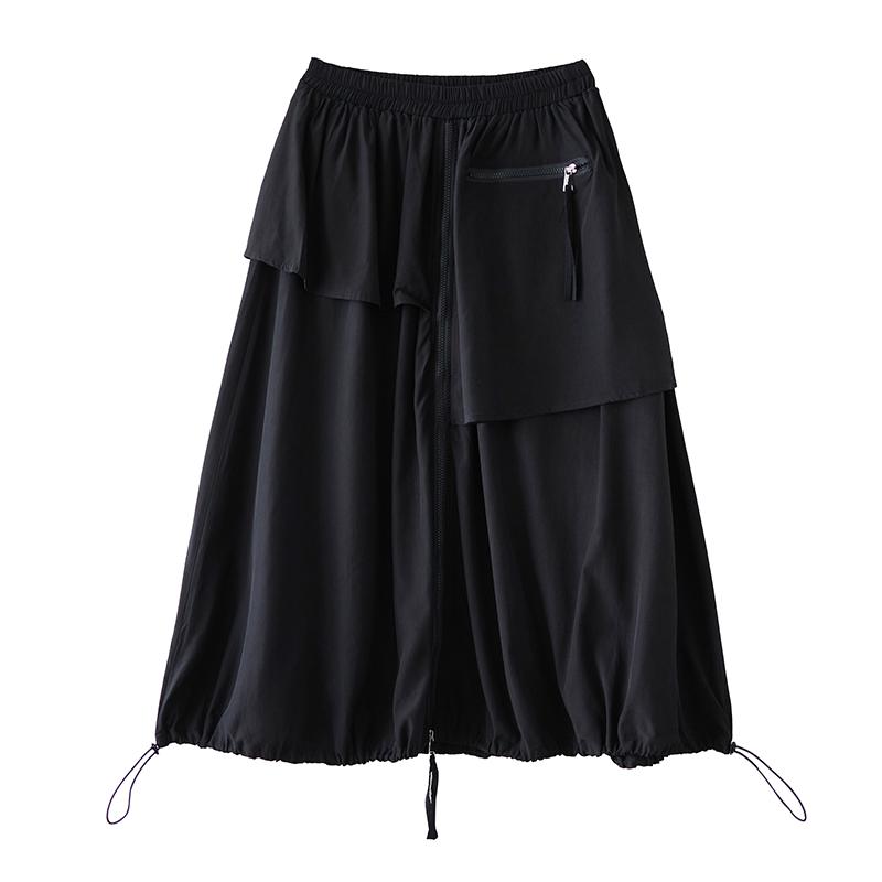 DIMANAF 2026 Frühling Übergröße Damen Lange Röcke Hosen Übergröße Mode Damenbekleidung Schwarz Elastischer Bund Reißverschluss