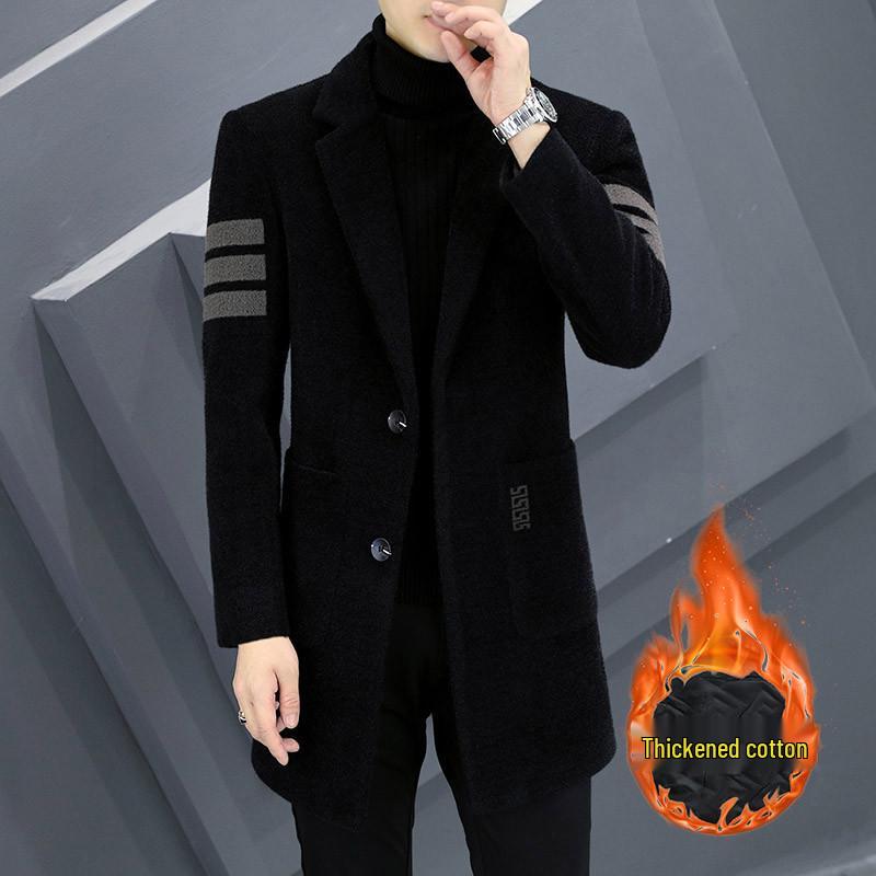 Мужской шерстяной тренч средней длины - Модная зимняя/осенняя верхняя одежда L