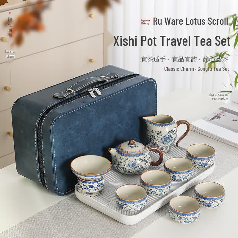 Portable Ru Kiln Ceramic Tea Set Gift Box