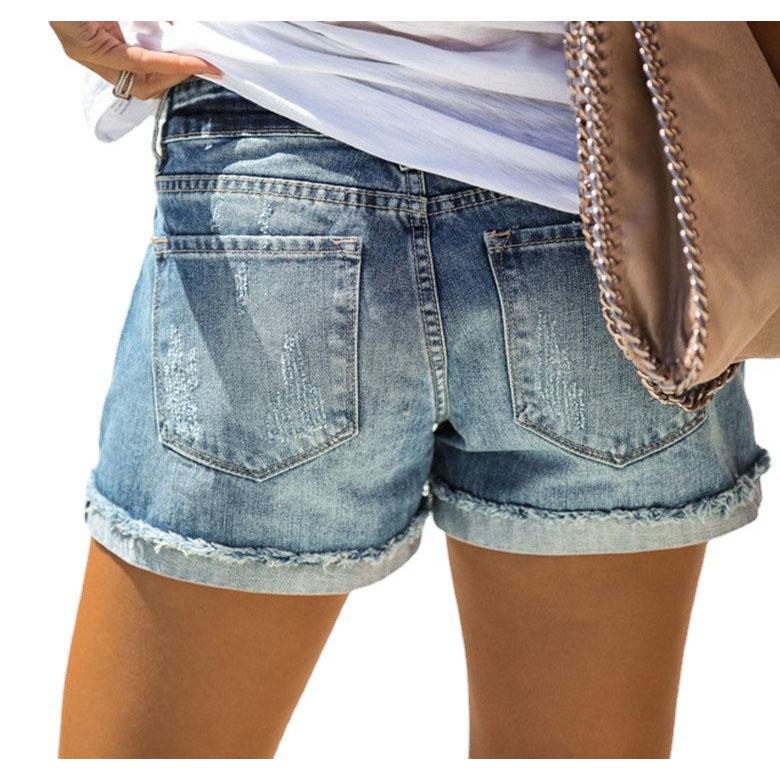 Modne Dziurawe Łączone Tkaniny Jeansowe Szorty Damskie Zagięte Nogawki Spodnie Trzy Czwarte Damskie Codzienne Trend Streetwear Mini Dżinsy