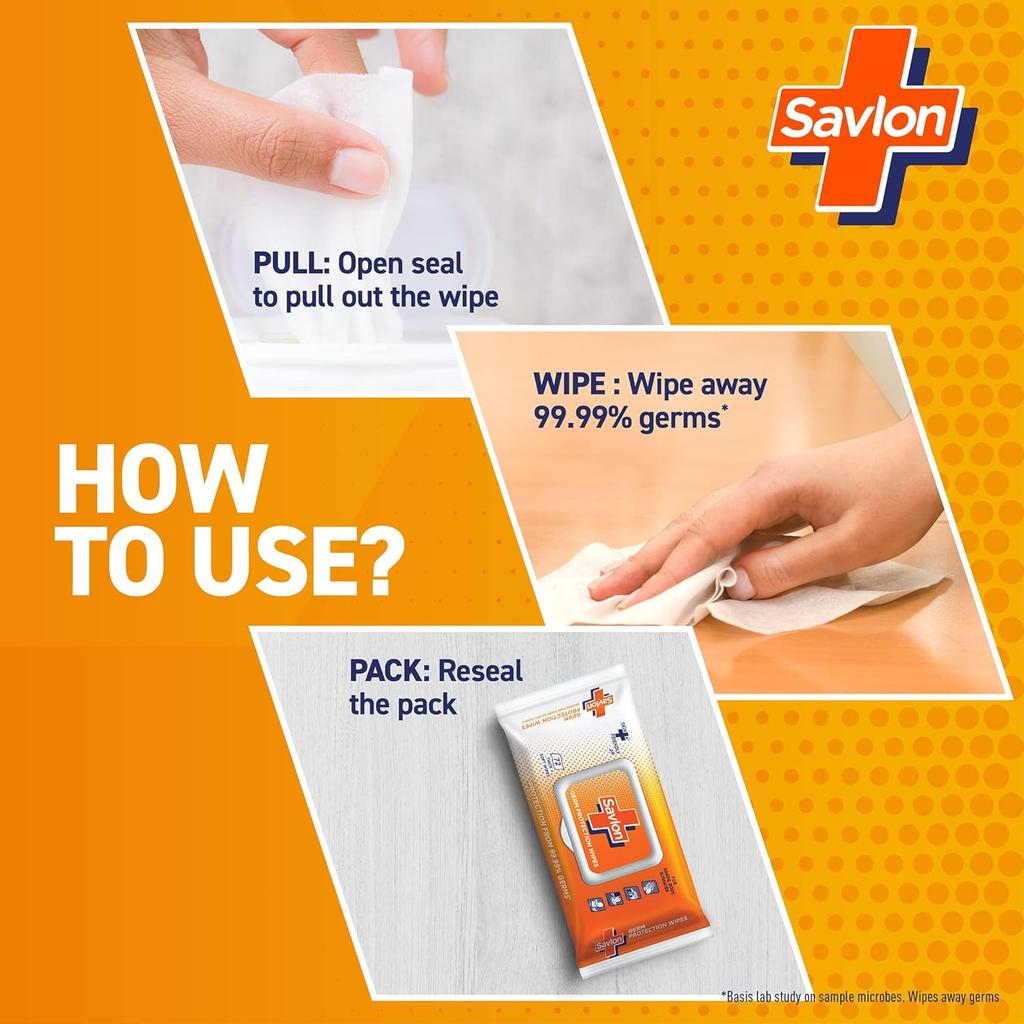 Savlon Germ Protection Wet Wipes Thick Soft 72 Wipes Pack of 2 for Hands Body Surfaces