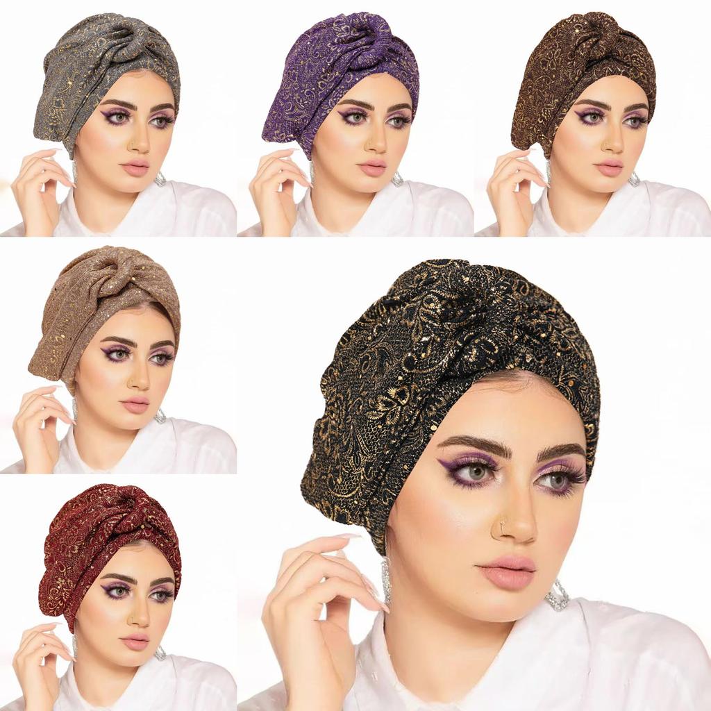 Modern Ladies Sequin Twisted Headscarf Hat With Ethnic Style For All Seasons