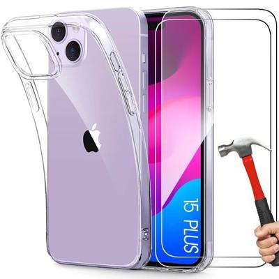 Hülle und 2 gehärtete Gläser - BOOLING - für iPhone 15 Plus - Stoßfester Schutz - Silikon - Transparent