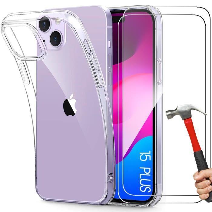 Case and 2 Tempered Glasses - BOOLING - for iPhone 15 Plus - Shockproof Protection - Silicone - Transparent