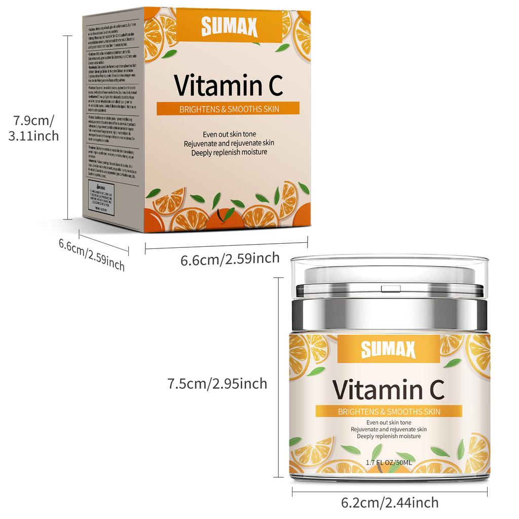 Crème Visage Vitamine C en Pot Pressé 50ml Lisse Délicate Éclatante et Translucide Absorption Rapide de la Peau Sérum Anti-Âge au Rétinol