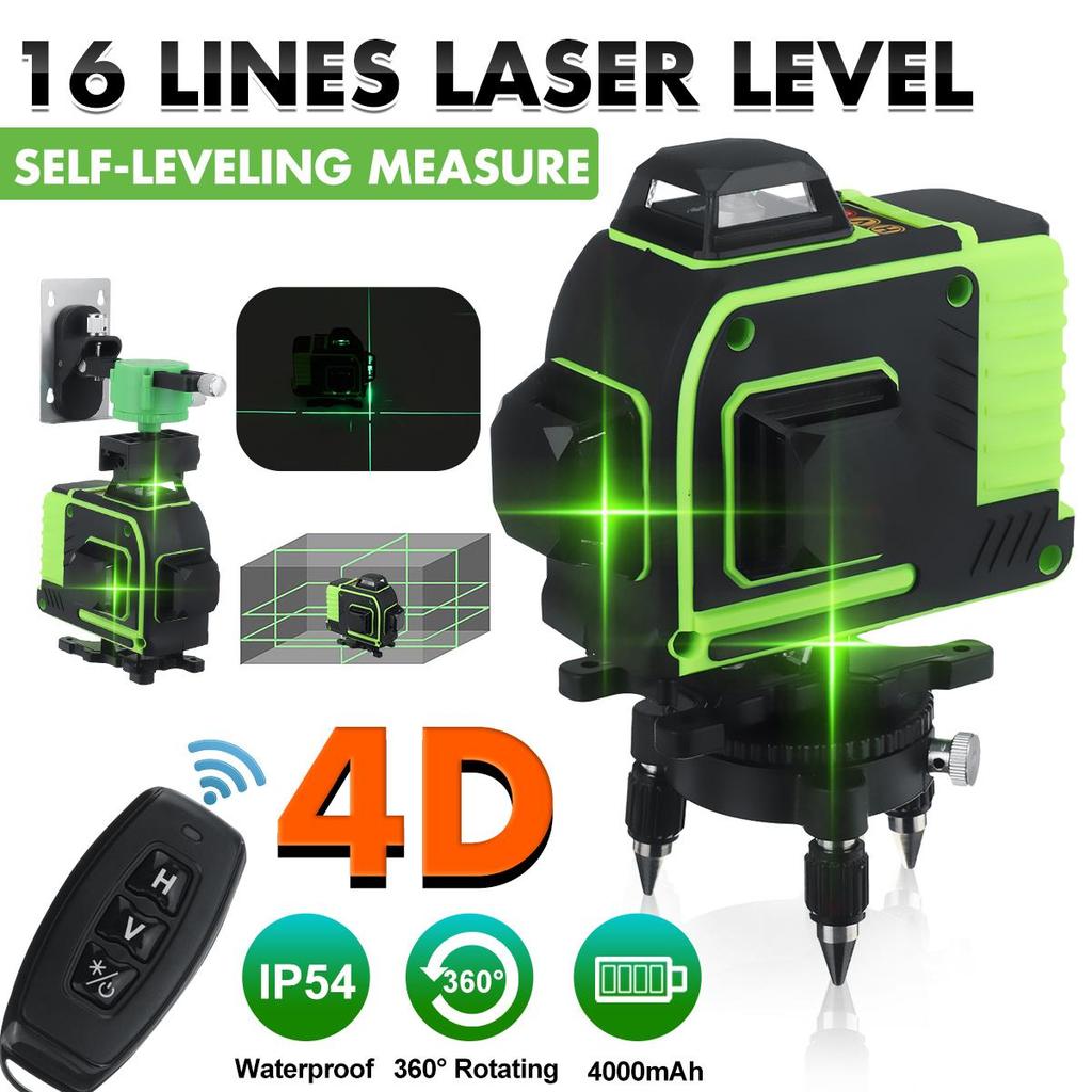 16 Line Laser Level Green Laser Level Line 4D Self-Leveling 360 Horizontal Vertical Cross Super Powerful Laser Level Remote Control 4000mAh Battery