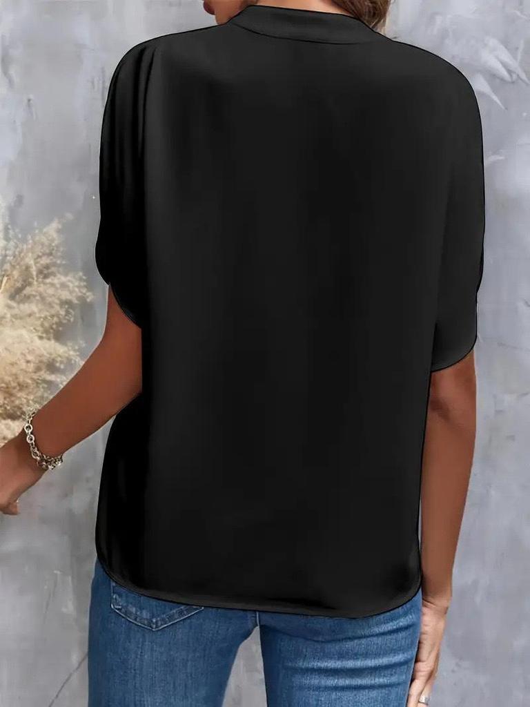 2024 Summer Fashion Women's V-neck Loose Solid Color Casual Top