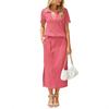 2026 Summer New Women's Fashion Casual Turn-down Collar T-shirt and Slit Skirt Set