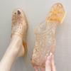 Modieuze Bloem Slippers voor Dames in de Zomer, met Kristallen Dikke Hak en Jelly Transparante Antislip en Hoogte Verhogende Neus