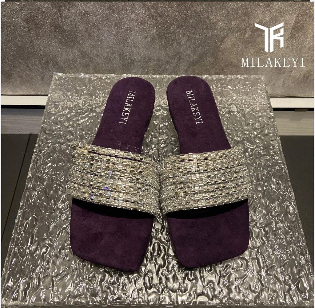 2024 Women's New Slippers Luxurious Rhinestone Designer Women's Fashion Summer Casual Open Toe Flat Beach Slippers