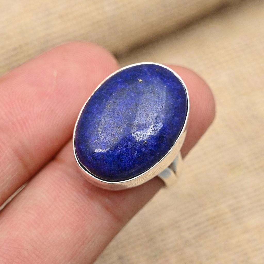 Hermosa joyería de anillo de plata de ley 925 hecha a mano con piedras preciosas de lapislázuli