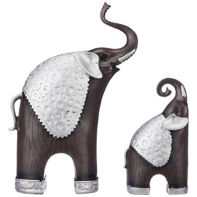 Thai Style Elephant Figurines Mother & Child Elephant Fengshui Resin Sculptures for Home Decor Ornament (Set of 2,)