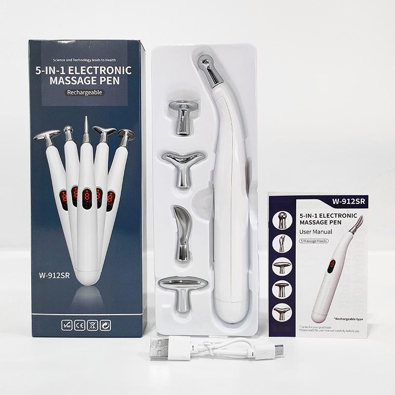 Meridian Pulse Acupressure Pen: 5-Head, 9-Level Intensity Acupuncture Massager with Red Light