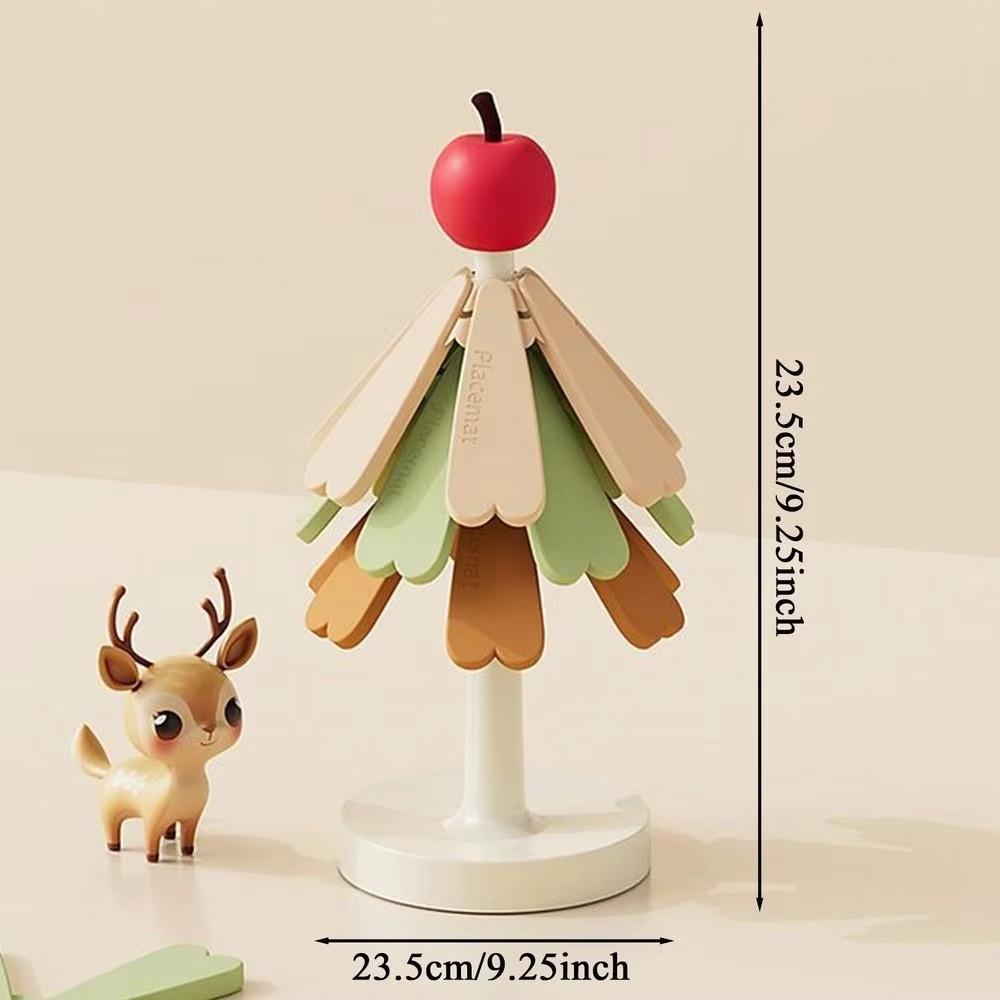 Foldable Wooden Tree Trivet Heat-insulating Decoration Christmas Tree Trivets Set with Stand Set of 3/4 Cup Coaster Set