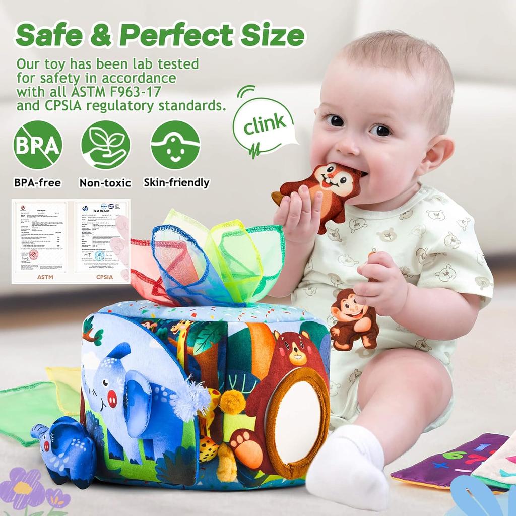 Baby Toys 6-12 Months - Montessori Toys for 6 Month Old Sensory Toys Baby Tissue Box Toy 6 7 8 9 12 18 Month Old Baby Must Haves Development Learning