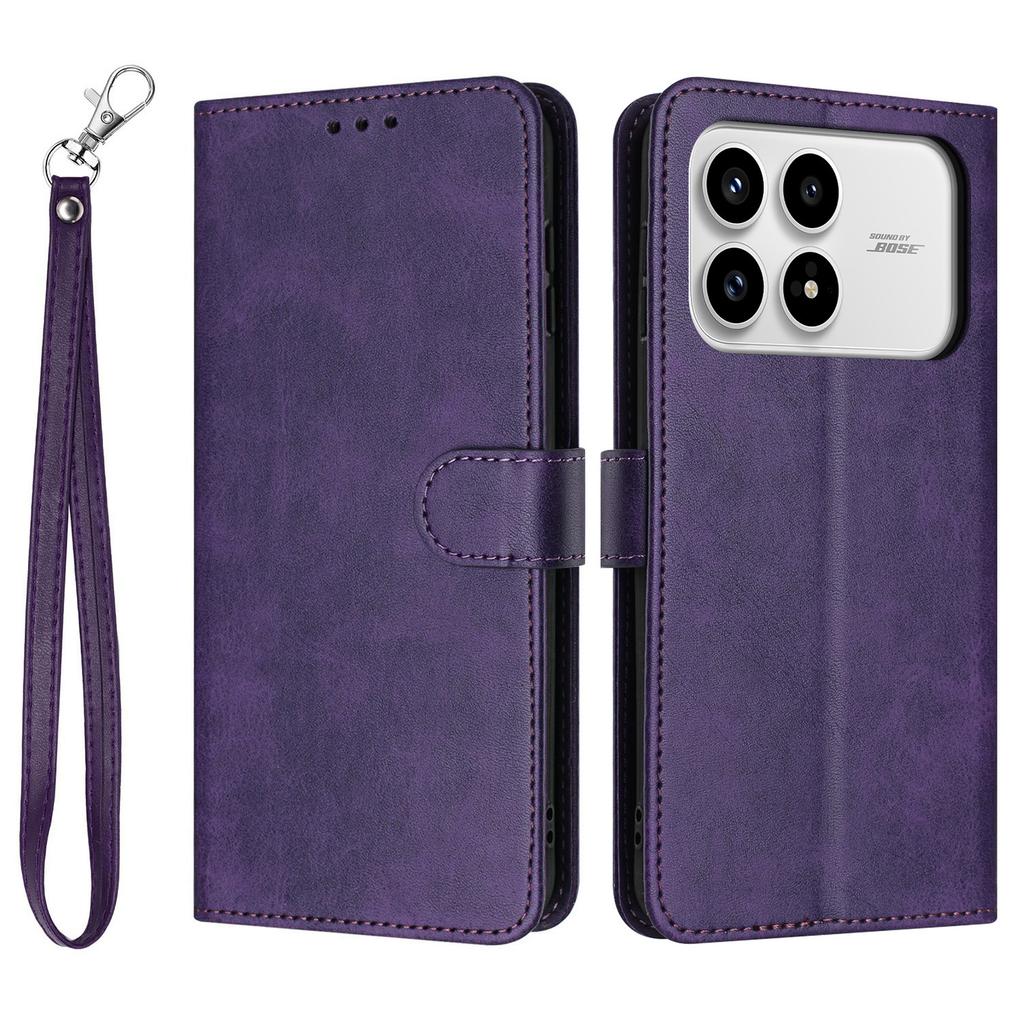 For Xiaomi Poco F8 Pro/Redmi K90 5G Wallet Case Flip Stand Calf Texture PU Leather Phone Cover with Strap