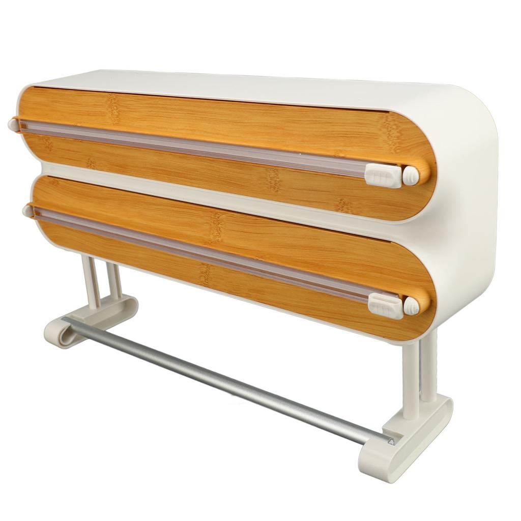 Plastic Wrap Dispenser Innovative Wooden Grain Adjustable Wall 3 In 1 Wrap Organizer with Cutter