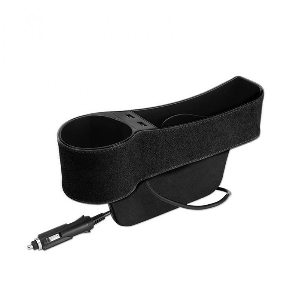 Upgrade Storage Box Car Seat Gap Organizer Pocket Alcantara suede Leather Auto Seat Side Slit Accessories With 12/24V Cigarette Lighter Drive