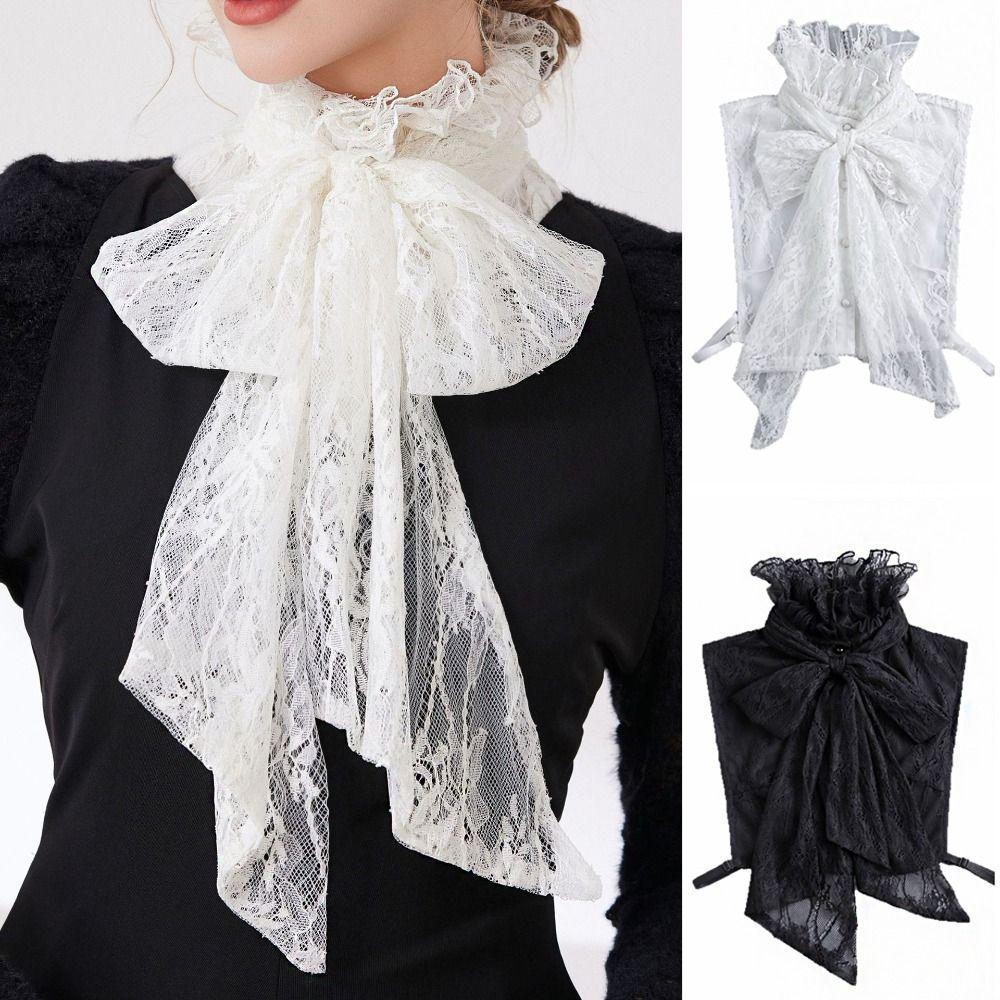 Vintage Bow Lace Collar Detachable Ruffled edge Collar Costume Accessory Lace Fake Collar  Sweater
