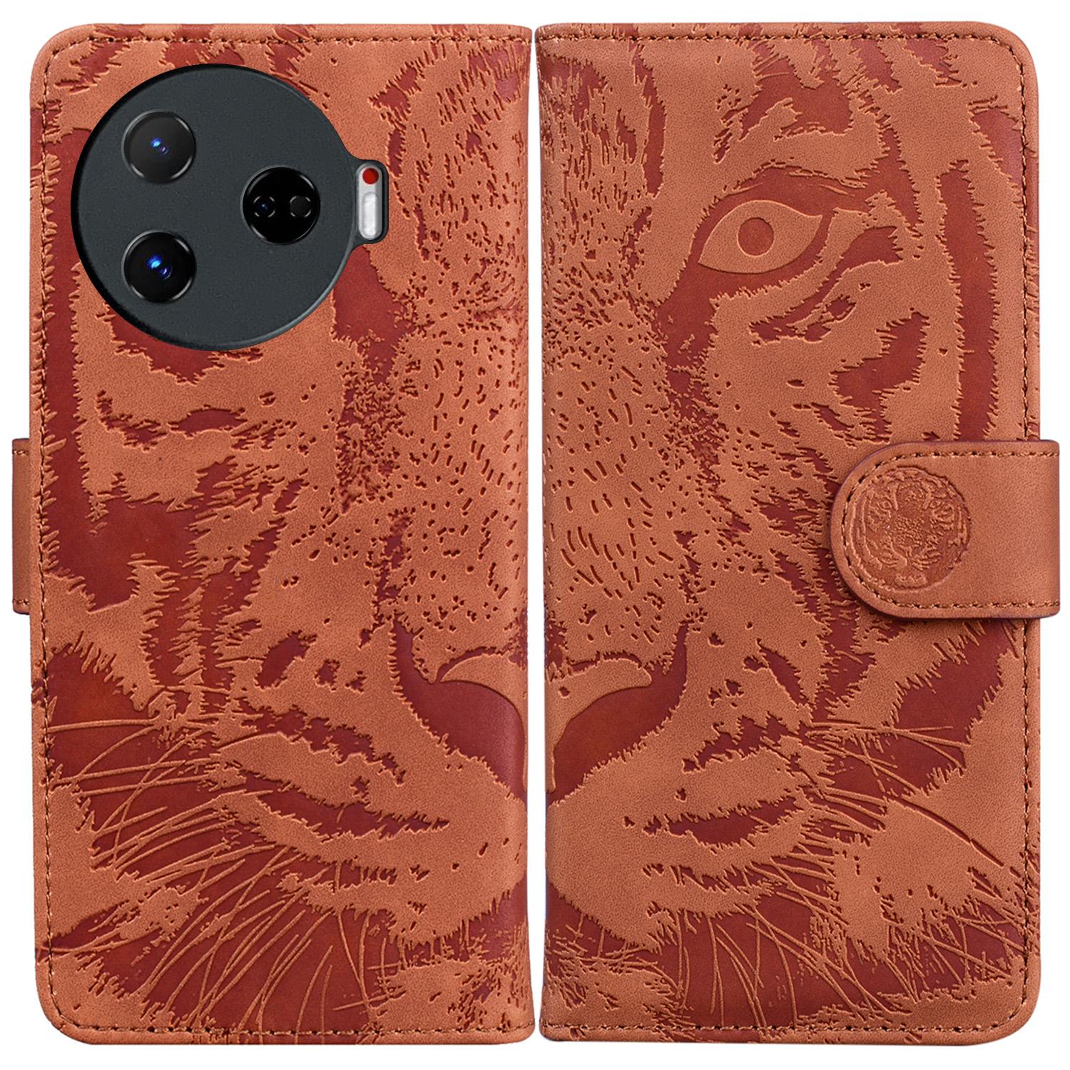 

For TECNO Camon 30 Pro 5G Stand Case Tiger Imprint Leather Wallet Phone Cover Brown