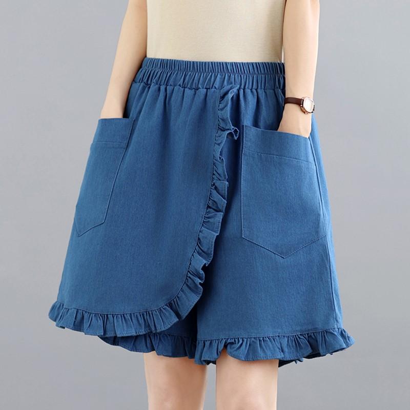 

High waist plus size vintage casual Loose summer denim shorts for women short jeans XL світло-синій колір