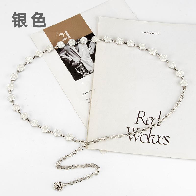 

Платье женское с поясом, украшенным розами, с украшениями, легкая роскошь, высокий класс, поясная цепочка женская