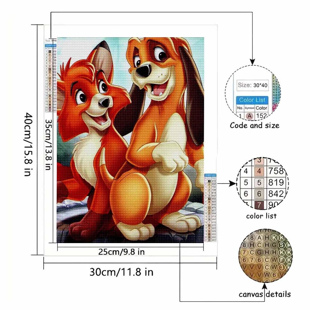 Full Round Diamond Painting The Puppy and The Fox  Art Rhinestone Picture Mosaic DIY 5D Cross Stitch Embroidery Home Decoration