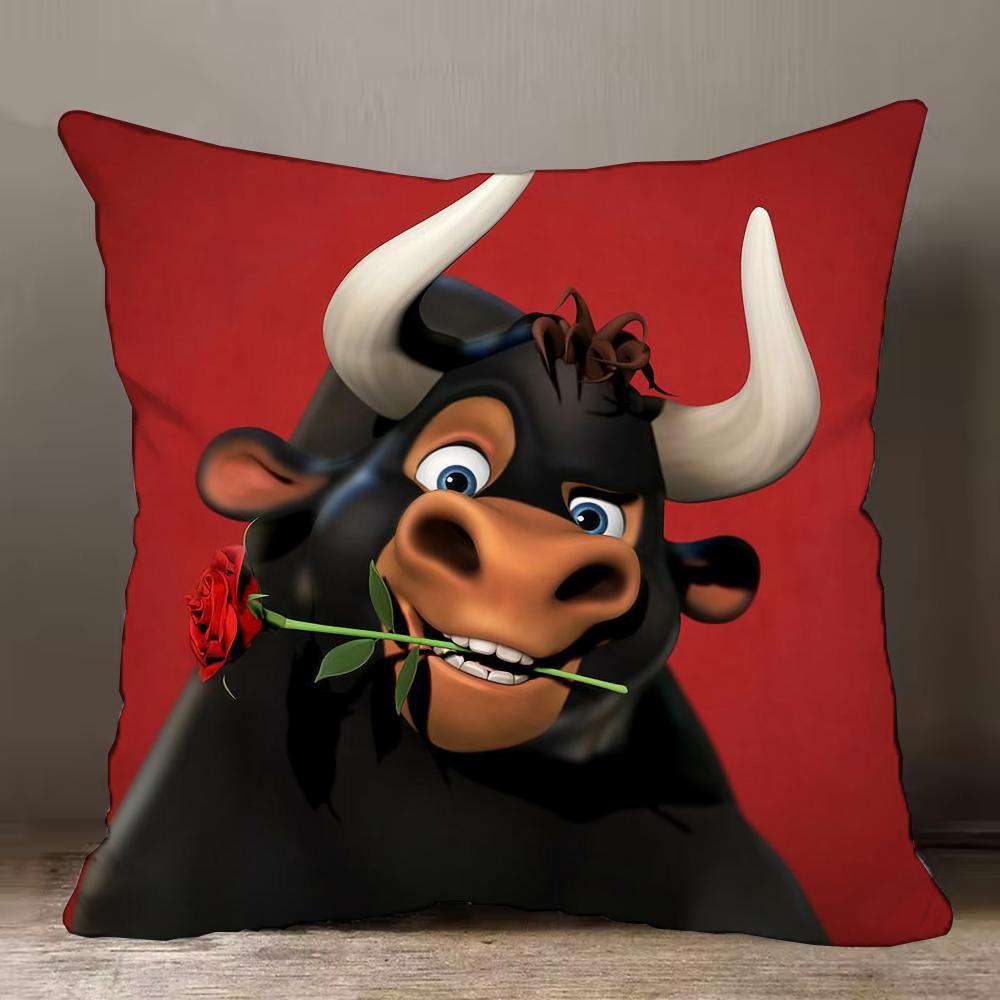 Niedlicher Cartoon Ferdinand Kissenbezug Kissenbezug Anti-Hausstaubmilben Kissen Unsichtbarer Reißverschluss seidiger kurzer Plüsch Sofakissenbezug