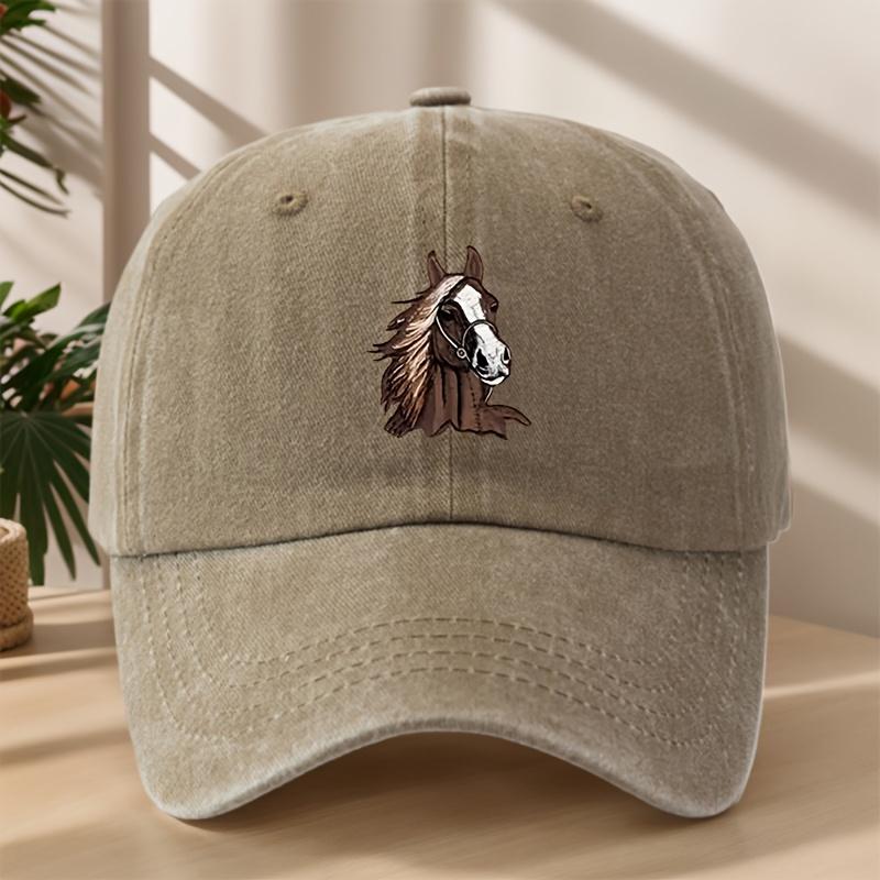 Trendy Versatile Fashion Horse Head Print Washed Vintage Soft Top Sunshade Baseball Cap Unisex Baseball Cap