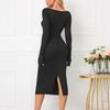European, American autumn and winter hollow dress, popular women's clothing, sexy square neck split hip dress