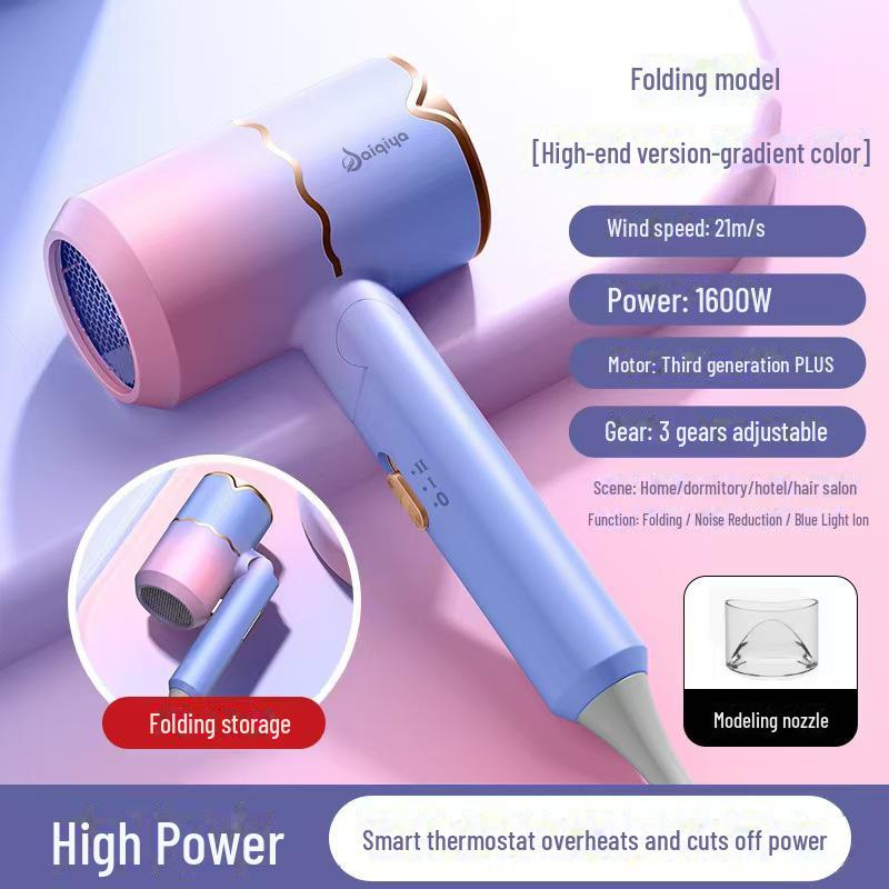 High-Power Folding Hair Dryer for Home and Salon Use