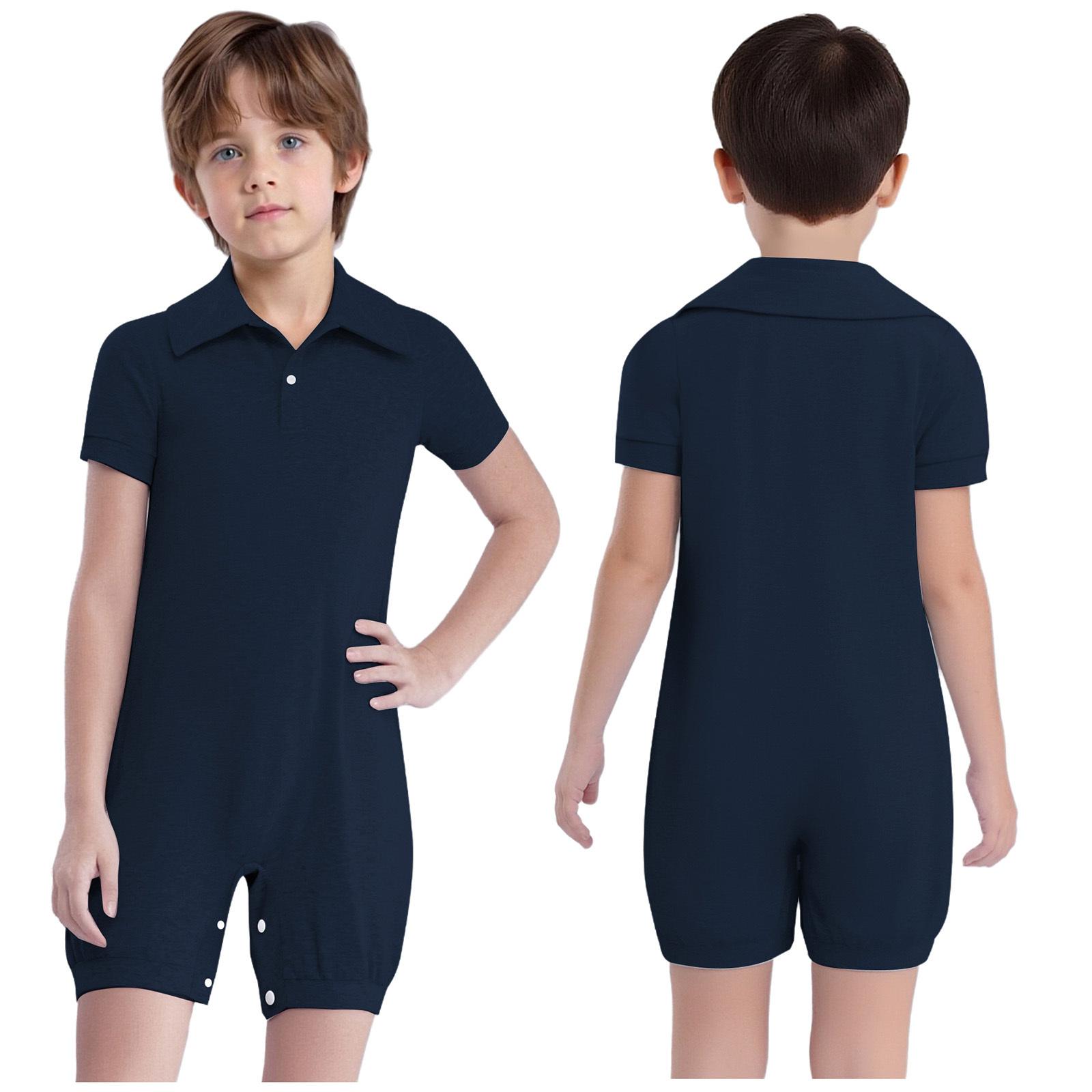 

Unisex Kids Special Needs Jumpsuit Turn Down Collar Short Sleeve Press Buttons Crotch Solid Color Adaptive Clothing 3-4 Years