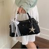 Korean Style Sweet Bowling Bag With Star Pendant Lace Bow Versatile Pillow Handbag Casual Daily Commuter Shoulder Crossbody Bag