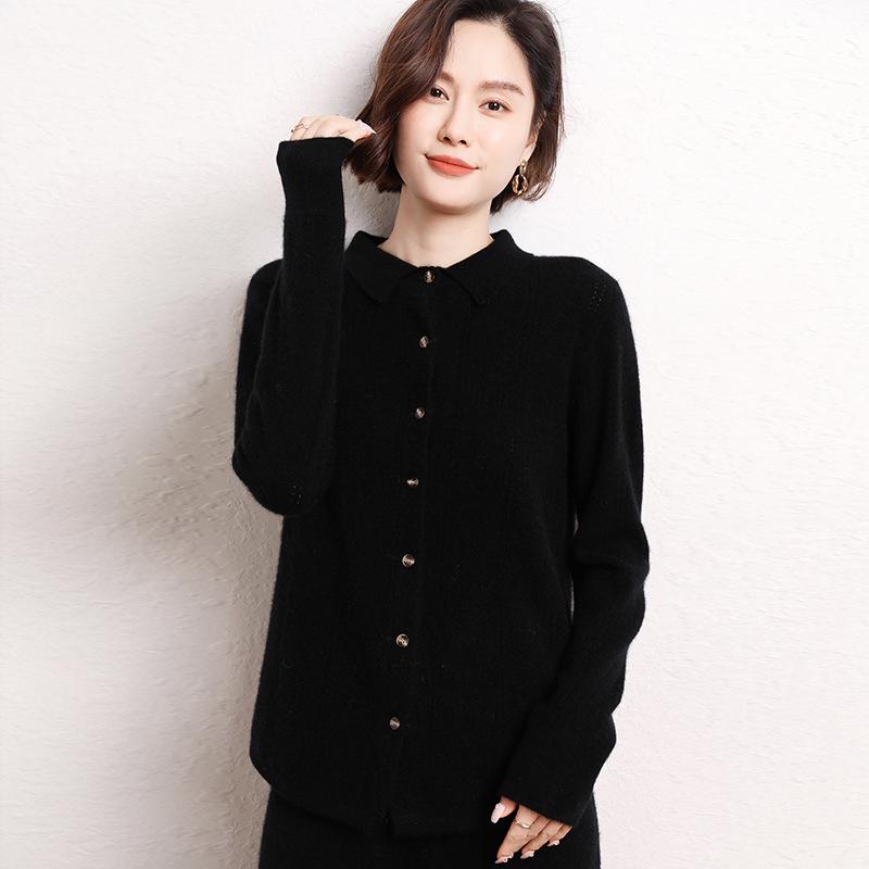 2025 A/W Women's Solid Polo Cashmere Cardigan: Loose, Casual, Versatile Knitwear