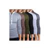 Premium Quality T-shirt Men Fashion Button Front Long Sleeve V-neck Solid Casual Slim Fit