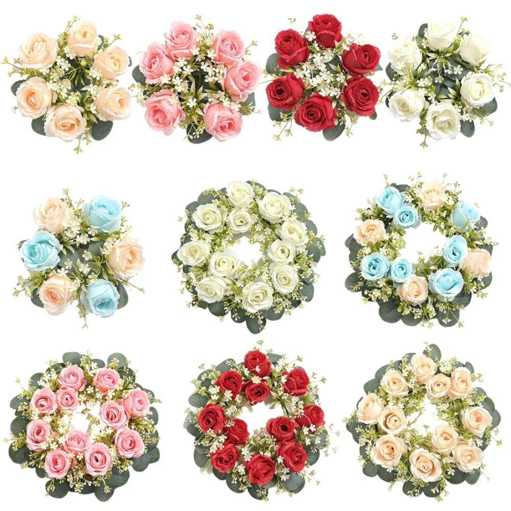 23/33cm Size Artificial Flowers Wreath Silk Material Garland Style Artificial Flowers Garland Wreath Shape Silk Fake Flower