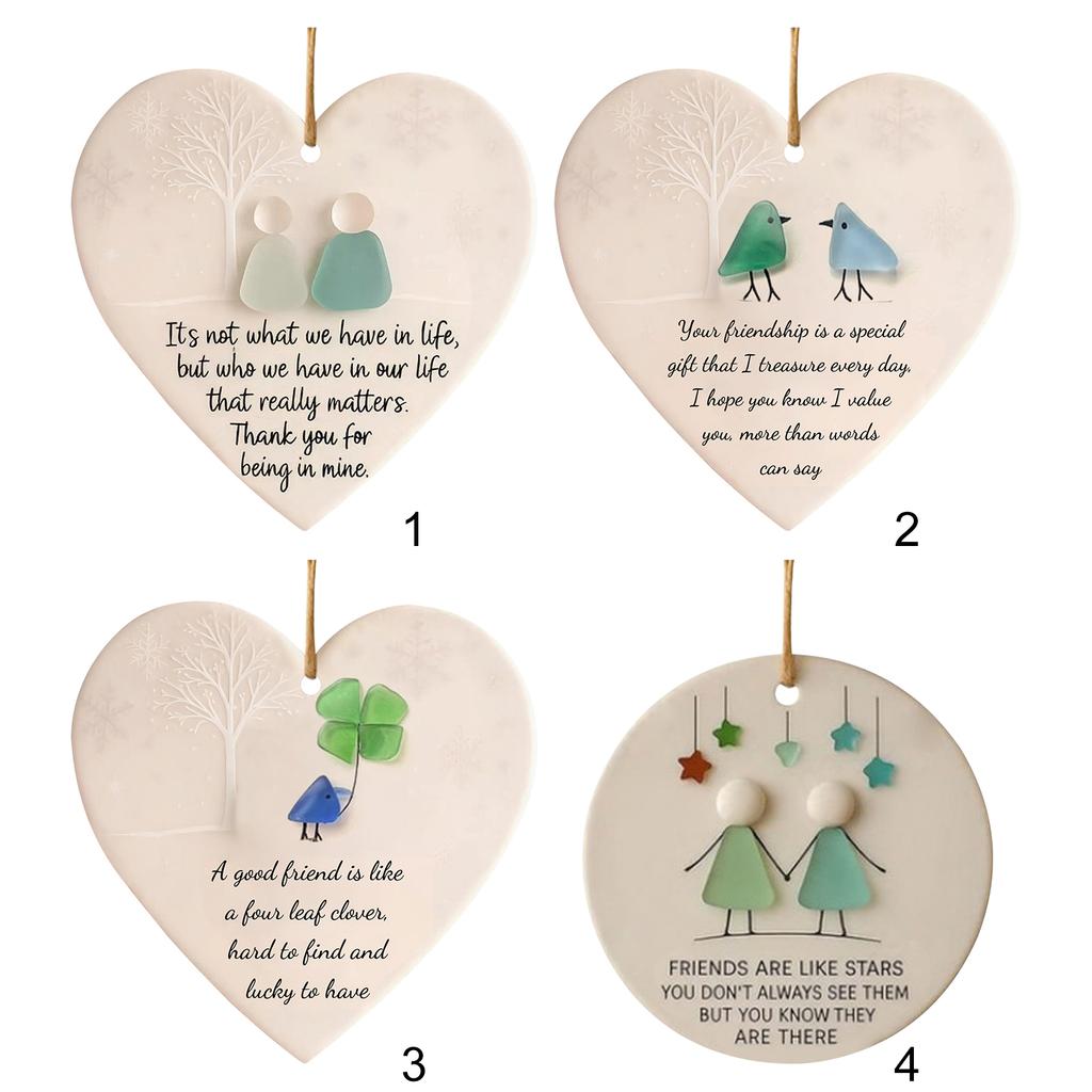 Friendship Christmas Ornaments W/ Inspirational Quotes Sea Glass Heart Christmas Tree Hanging Ornaments for Friends Home Decor