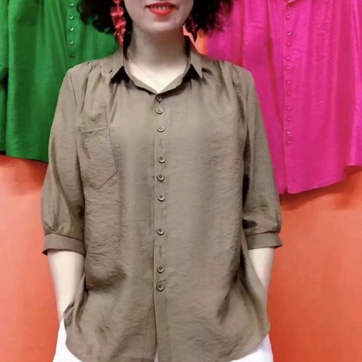 

2026 Summer Fashion: Versatile Mid-Sleeve Lapel Shirt 5XL (150-165 jin) хакі