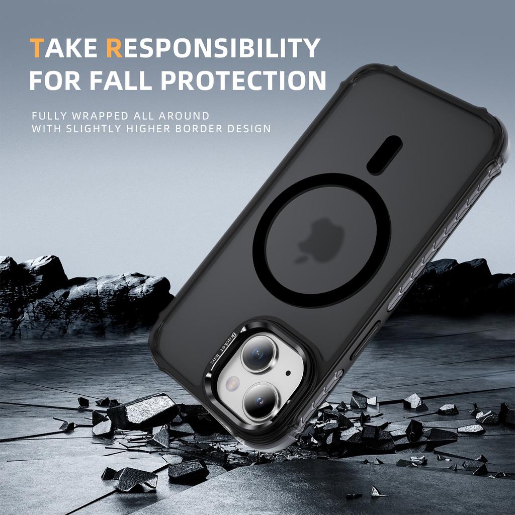 For iPhone 14/13 Case with Lens Kickstand Matte Back Cover Compatible with MagSafe